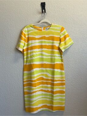 Bloomingdale's Yellow, White & Lime Striped Short-Sleeve Shift Dress